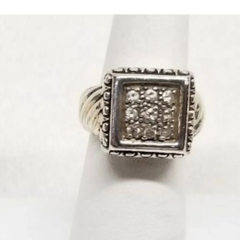 Sterling Silver 925 Ring Cubic‎ Zirconia Square Pattern Thick Band Size 6